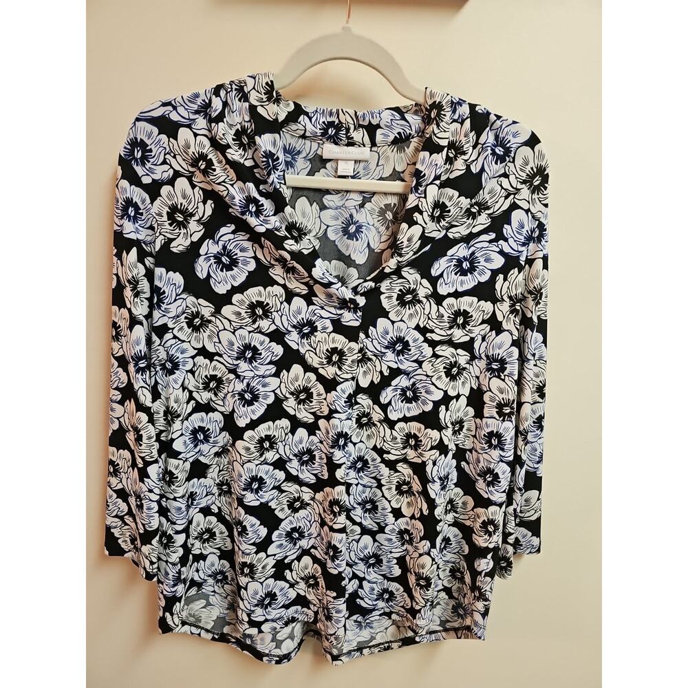 Charter Club Blue White Floral V Neck Blouse Size Pl